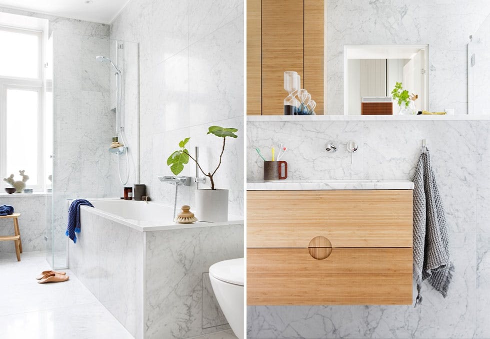 Todelt drømmebad i marmor | Bo-bedre.no