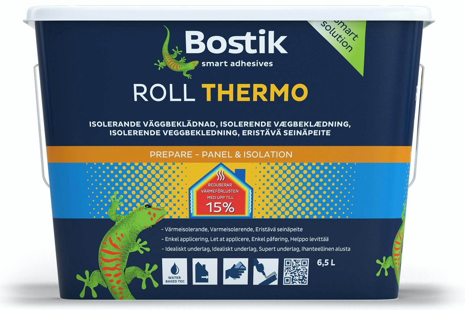 Bostik Roll Thermo säljs i 6,5-litersburk och kostar omkring 1?800 kronor. 6,5 liter räcker till cirka 8 kvadratmeter.
