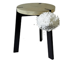 Betongsitsen på denna eleganta pall från Tonton har gjutits med vit cement.