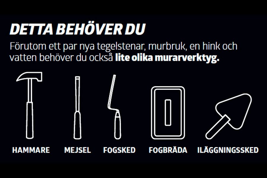 Så byter du en skadad tegelsten: Detta behöver du Så byter du en skadad tegelsten: Detta behöver du
