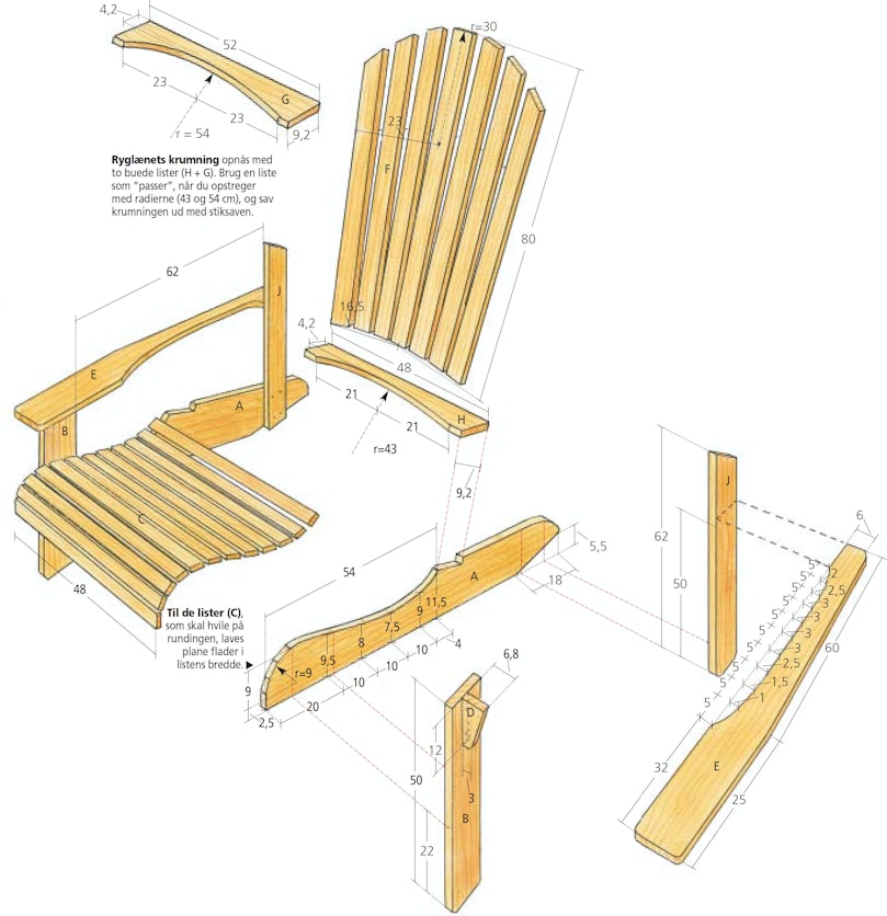 Adirondack-stol: Tegninger