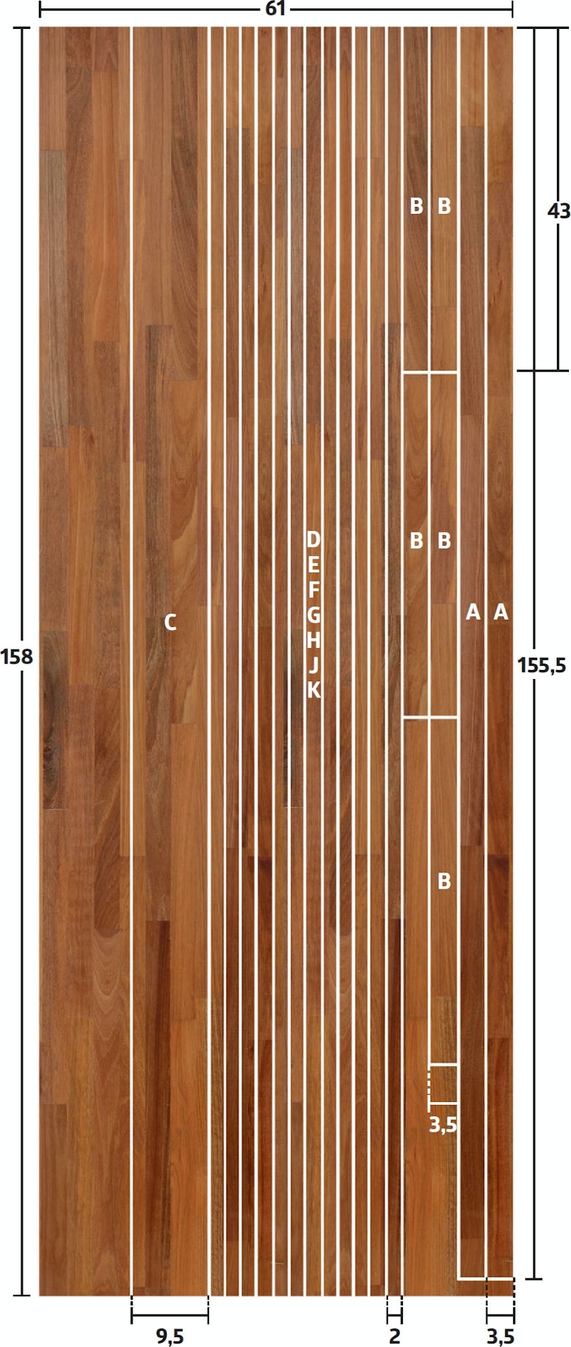 Skæreplan for bordplade til radiatorskjuler