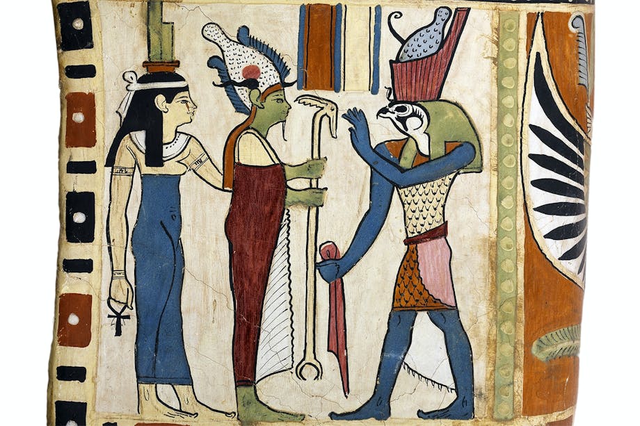 De egyptiska gudarna Isis och Osiris med sonen Horus. De egyptiska gudarna Isis och Osiris med sonen Horus.