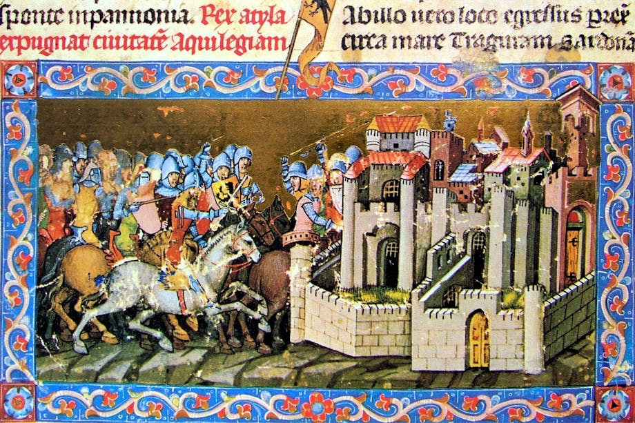 Attilas hunner intar och förstör den romerska staden Aquileia. Attilas hunner intar och förstör den romerska staden Aquileia.