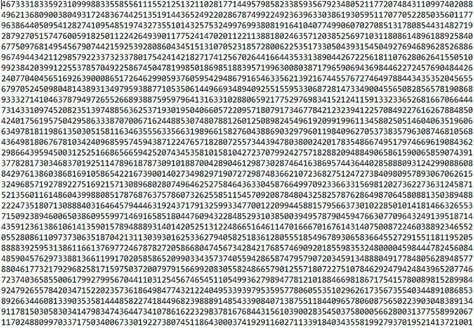 Et utsnitt av verdens lengste primtall Et utsnitt av verdens lengste primtall